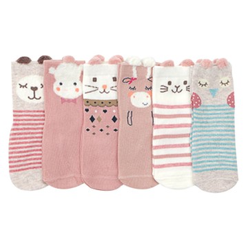 JoyNa - 6雙入-動物造型 棉質防滑襪-女寶寶 (腳長約10cm)