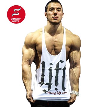 背心 男士健身背心 lift 運動棉印花 細帶肌肉背心 健身背心 現貨【Sandman Sports】