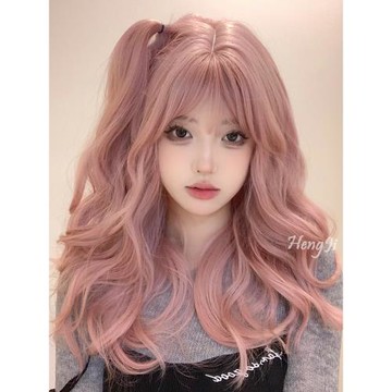 哼唧網紅粉色假發女長發仿真發全真人發長卷發大波浪自然全頭套式