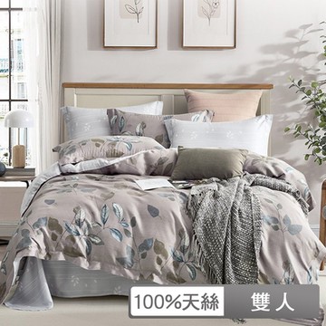 貝兒居家寢飾生活館 100%天絲四件式兩用被床包組 雙人 樹影婆娑