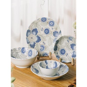 有谷窯日本進口撥水牡丹餐具系列飯碗面碗盤碗盤餐具日式面碗菜盤