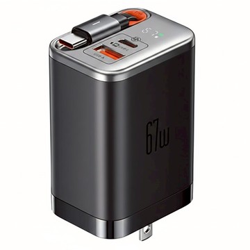 Mcdodo 麥多多 67W USB-C/USB-A 自帶伸縮線雙口氮化鎵快充充電器  黑色  1個