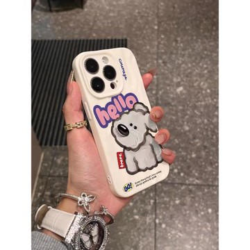 適用蘋果16promax手機殼油畫歪頭小狗iphone15新款14pro全包鏡頭防摔13的高級感12pm男女款11por硅膠plus超薄