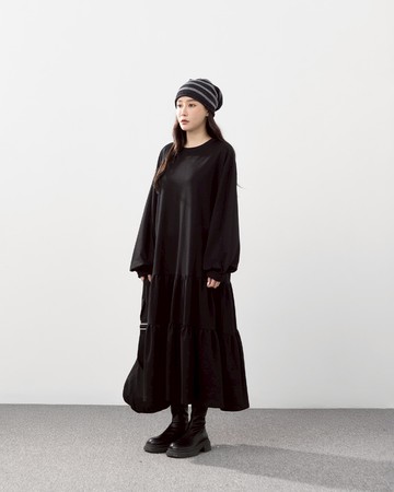 休閒蛋糕傘擺衛衣長洋裝 兩色售