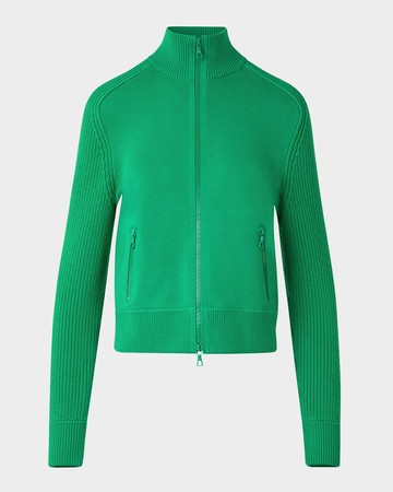Mock-Neck Milano Knit Zip Bomber Cardigan