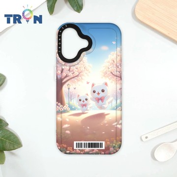 TRON iPhone 16 櫻花插畫風格白貓咪 防摔太空載具殼 透白 軟硬 手機殼