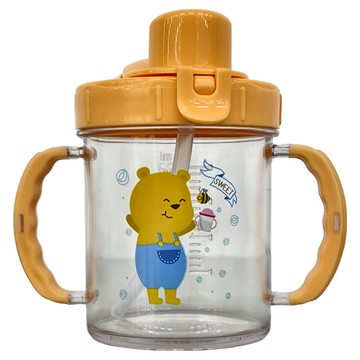 台灣晉億 Tritan 掀蓋式吸管無毒練習杯 240ml - 8個月以上適用  橘色  1個