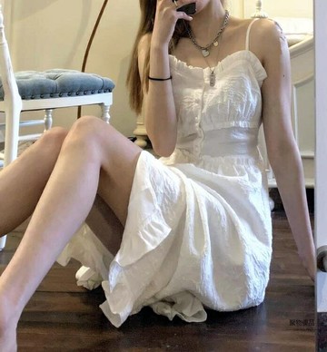 小可愛春夏法式開叉連身裙子少女【聚物優品】