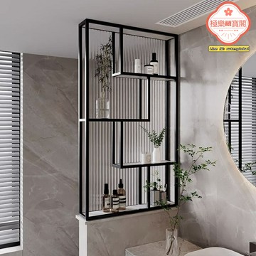 【現代輕奢隔斷】長虹玻璃屏風 玄關隔斷 客廳隔斷 衛生間隔斷 鐵藝置物架 半牆設計 防水防潮 現代簡約風格