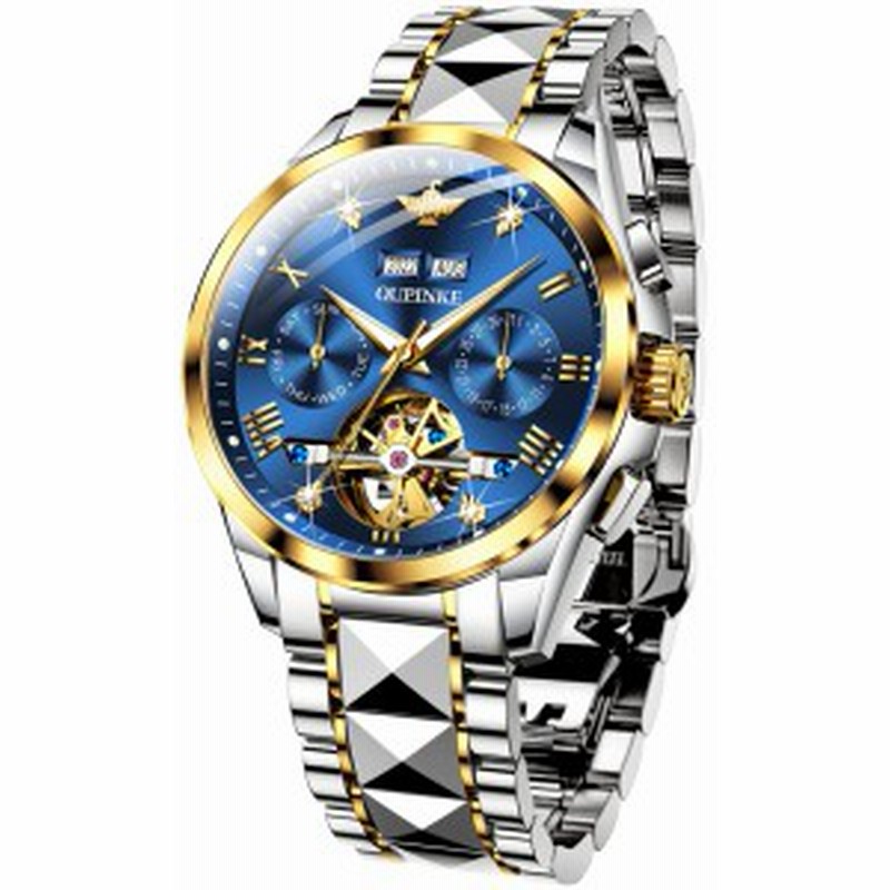 OUPINKE Mens Automatic Watches Diamond Skeleton Self Winding