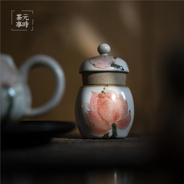 元時茶事 劉平作品釉中彩茶器蓋置手繪天然礦釉手繪茶壺蓋碗蓋托