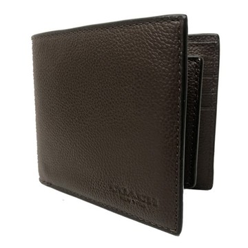 【COACH】男款素面8卡附活動證件夾短夾(深咖)