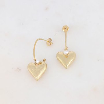 ikita Paris 絲紋愛心綴珍珠金耳環