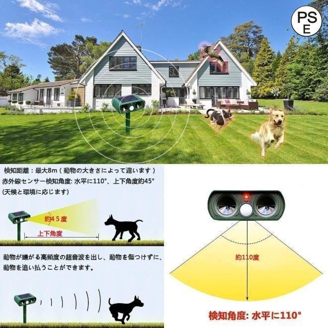 猫よけ 超音波 ソーラー 充電 動物撃退器 猫除け センサー ライト 猫対策 猫退治 猫撃退 猫よけグッズ カラスよけ 害獣撃退 野良猫 糞尿対策 鳥獣対策 2個セット