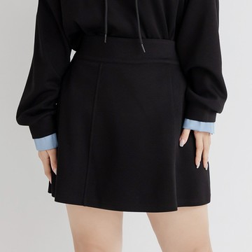 【PolyLulu】 休閒百搭親膚太空棉後鬆緊A字短裙(附褲) 中大尺碼裙子