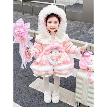 女童洛麗塔公主羽絨服免洗白鴨絨兒童中長款美樂蒂三麗鷗冬裝外套