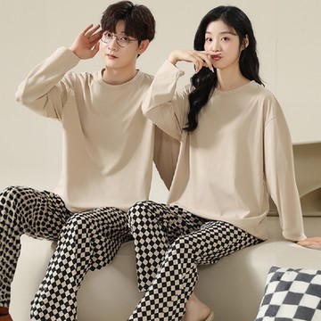 【藍尼居家】現+預 休閒舒適情侶睡衣【女款附胸墊】(女睡衣/男睡衣/家居服/兩件式)