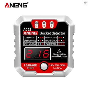 ANENG 相位檢測器 電源插座零火地線極性漏電測試儀 試電插頭驗電器 AC28 美規 白色