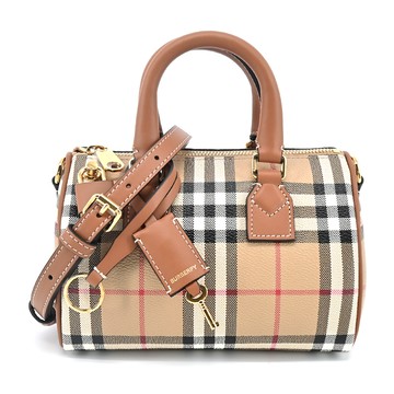 BURBERRY 經典格紋皮革迷你手提/斜背包(石楠木棕色)