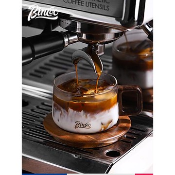 Bincoo日式咖啡杯碟套裝高檔精致胡桃木杯墊高顏值下午茶玻璃杯子