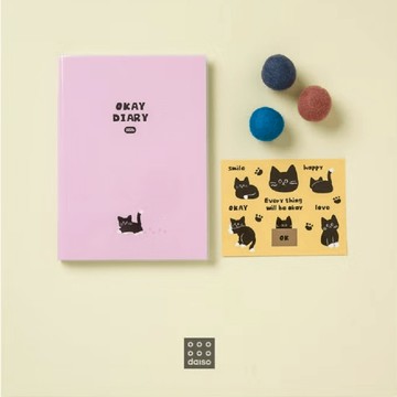 大創 DAISO KOREA 2026 OKAY Diary with Cat 貼紙套裝,80 張,PVC 封面,每月和