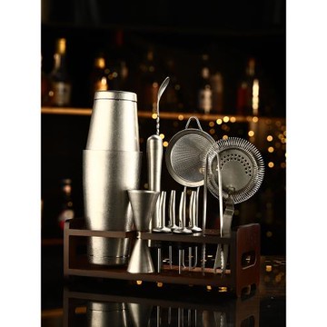 304不銹鋼帶架高檔調酒器套裝12套調酒工具專業搖酒壺套裝雪克壺