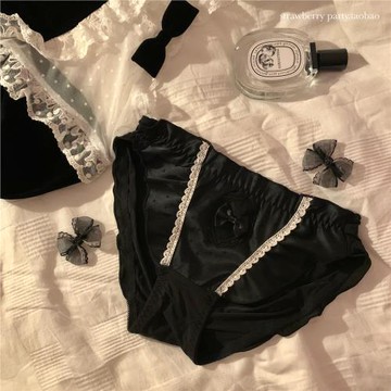 復古緞面蝴蝶結溫柔法式牛奶絲女士純欲女生內褲女性感新款2024