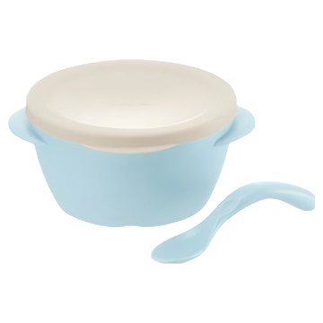 Richell 利其爾 TLI 雙層可拆式不鏽鋼碗 附蓋+湯匙 食品級不鏽鋼  藍色  內層370ml 外層360ml  1組