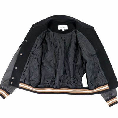 コーチ　スタジャン　レザー切替　本革　ワッペン　XS相当　黒 美品 コーチ レザー切替 バーシティジャケット レディース 黒 XS