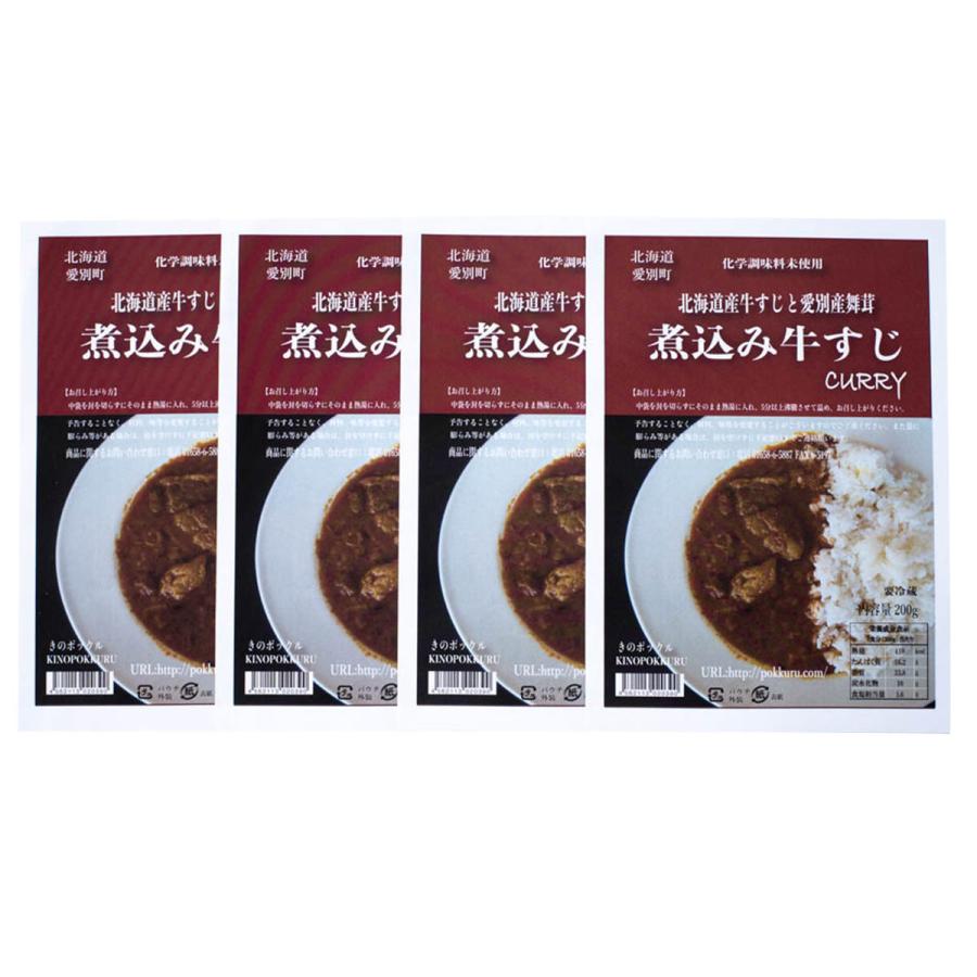 煮込み牛すじカリー 4個セット カレー 惣菜 ビーフカレー スパイシー 簡単調理 北海道産 牛肉 牛すじ