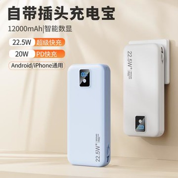 海外倉一件代發自帶AC插頭充電寶墻插兩用快充自帶線三合一充電寶