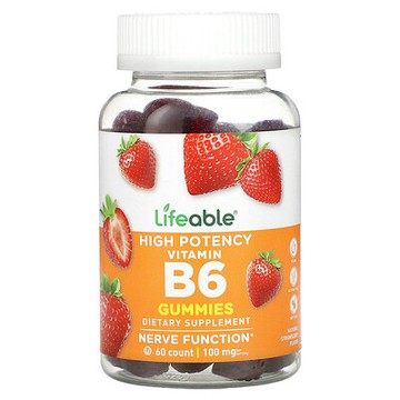 Lifeable, 優效維生素 B6 軟糖，天然草莓味，100 毫克，60 粒軟糖（每粒軟糖 50 毫克）