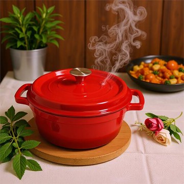 現貨大容量琺瑯燉鍋鑄鐵飯釜 26cm經典紅色搪瓷鑄鐵鍋一