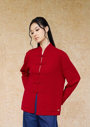 針織唐裝開襟外套(紅色) |香港設計 | 新中式