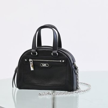 MICHAEL KORS WILLIAMSBURG 經典荔枝皮革手提斜背兩用保齡球包(黑 小款)