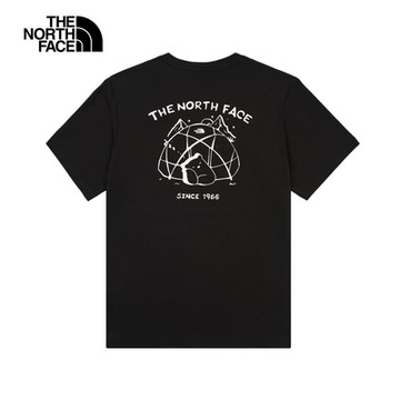 【The North Face 官方旗艦】北面男女款黑色純棉大尺寸印花短袖T恤｜8EYNJK3