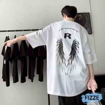 重磅五分袖 港風短袖T恤 純棉上衣 T恤 短袖上衣 印花上衣 圓領上衣 男女情侶款 ATUC93【FIZZE】