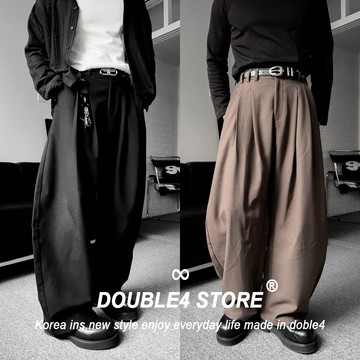 【DOUBLE4】西裝彎刀褲 折線 挺版 路顯腿長 英文字耳釦 韓系 西裝寬褲 男 51020