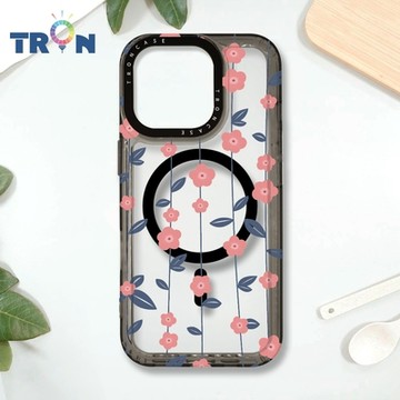 TRON IPHONE 16 PRO 條紋透明小花C款 MAGSAFE 磁吸 防摔 太空殼 透黑 手機殼