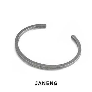 JANENG追岸 925純銀做舊方形手鐲 男女中性暗黑風格個性搭配手環