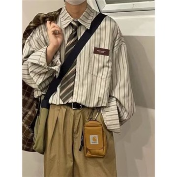 港味日系休閑cityboy長袖條紋襯衫男女內搭疊穿痞帥日系上衣外套