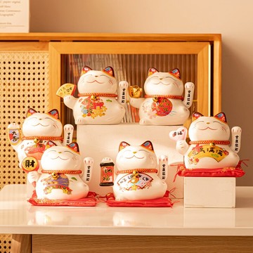 自動搖手招財貓發財小號擺件新款陶瓷開業收銀臺前臺禮品家用旺宅