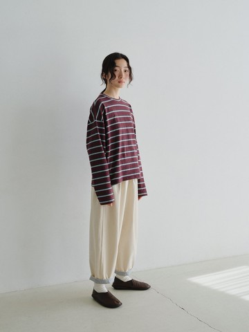 KOOW 格紋卷邊撞色百搭微闊氣球褲 樹上羊絨木棉混紡日系