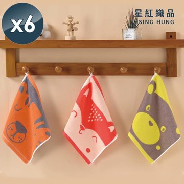 星紅織品 可愛森林動物速乾純棉方巾(3款任選)x6入
