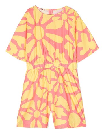 Marni Kids - floral-print cotton playsuit - kids - Cotton - 8 yrs - Yellow