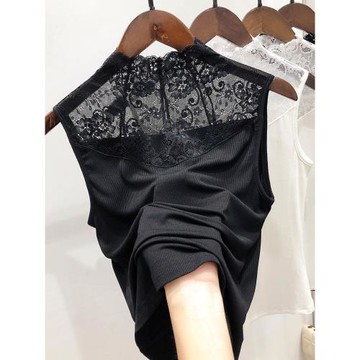 黑色假領背心女外穿蕾絲內搭吊帶高級網紗打底衫無袖坎肩百搭上衣