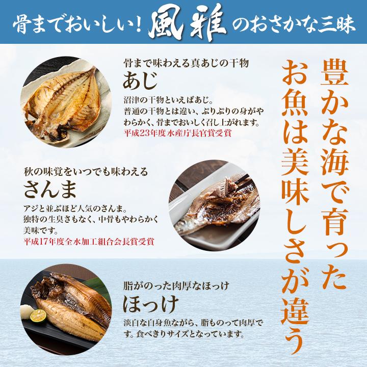 干物セット お試し 風雅のおさかな三昧 3枚入 アジ サンマ ホッケ 調理済み おかず 魚 ひもの ポイント消化 メール便 [M便 1]