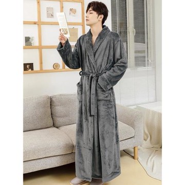 睡衣男秋冬季法蘭絨中厚加長款珊瑚絨睡袍加絨新款情侶女浴衣浴袍