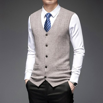 現貨+預購 100%羊毛背心羊毛衫上衣-純色加厚簡約針織防寒保暖男背心外套5色74do16【獨家進口】【米蘭精品】