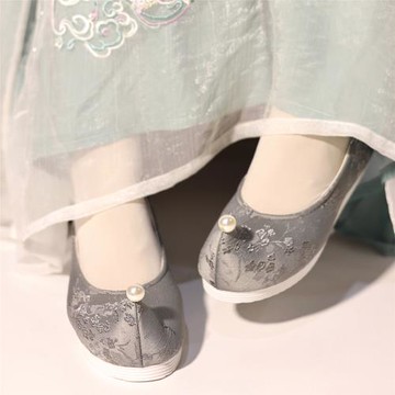 江南朱記漢服鞋【灰不溜秋】翹頭弓鞋古風繡花鞋內增高百搭小枕頭